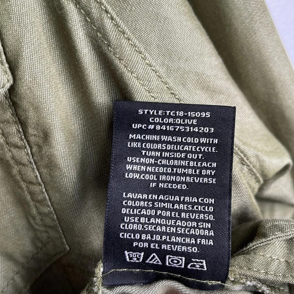 TAHARI Olive Green Lyocell Utility Jacket Button Snap Closure Lightweight Size L - Picture 12 of 14